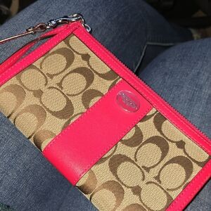 Coach Fuchsia and Brown Signature Wristlet